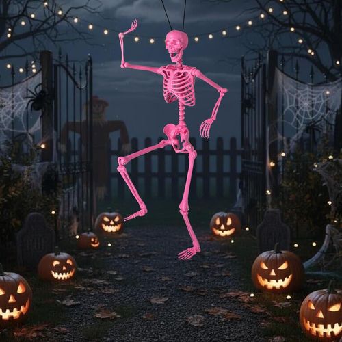 Squelette D'halloween Articulé De 160 Cm, Articulations Mobiles, Corde Suspendue, Rose