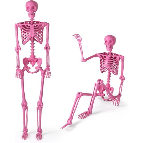 Squelette D'halloween Articulé De 160 Cm, Articulations Mobiles, Corde Suspendue, Rose
