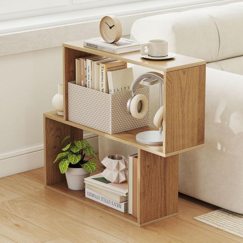 Bibliothèque Géométrique à 3 Niveaux En Bois, 2 Compartiments Cubiques (naturel)