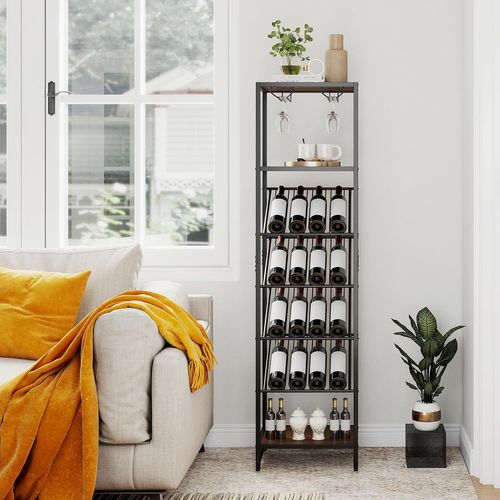 Casier à Vin à 7 Niveaux Pour 16 Bouteilles, 2 Rangées De Porte-verres, 45 X 35 X 171 Cm