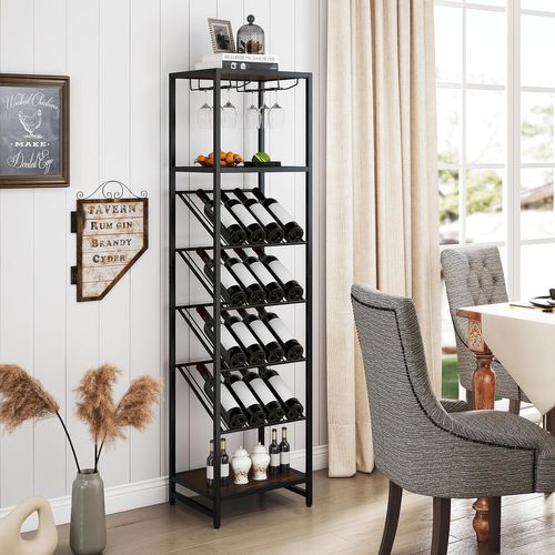 Casier à Vin à 7 Niveaux Pour 16 Bouteilles, 2 Rangées De Porte-verres, 45 X 35 X 171 Cm