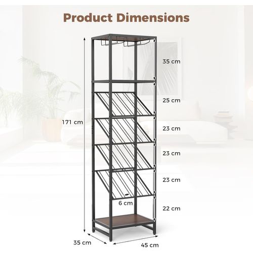 Casier à Vin à 7 Niveaux Pour 16 Bouteilles, 2 Rangées De Porte-verres, 45 X 35 X 171 Cm