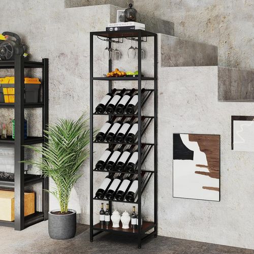 Casier à Vin à 7 Niveaux Pour 16 Bouteilles, 2 Rangées De Porte-verres, 45 X 35 X 171 Cm