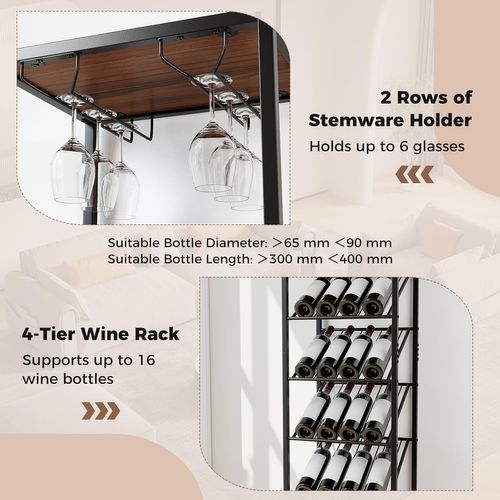 Casier à Vin à 7 Niveaux Pour 16 Bouteilles, 2 Rangées De Porte-verres, 45 X 35 X 171 Cm