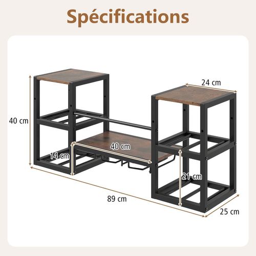 Porte-bouteille Mural Avec 3 Rangées De Porte-verres, Design Industriel, 89 X 25 X 40 Cm