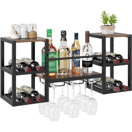 Porte-bouteille Mural Avec 3 Rangées De Porte-verres, Design Industriel, 89 X 25 X 40 Cm