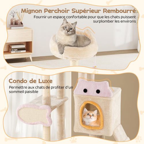 Arbre à Chat XXL Poisson 95x43x125cm, Condo, 4 Plateformes, Sisal, Rampe, 4 Niveaux,beige