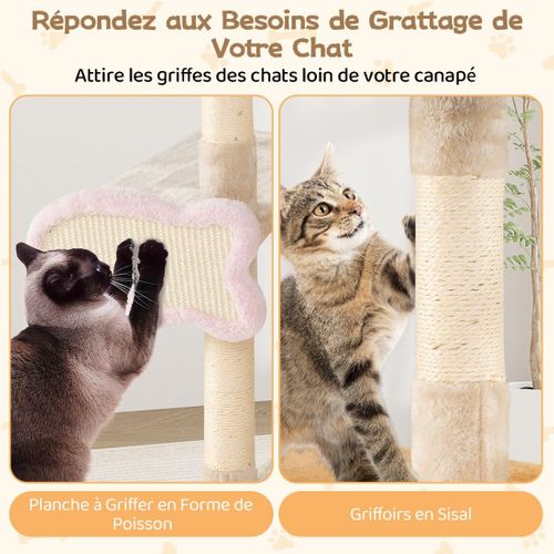 Arbre à Chat XXL Poisson 95x43x125cm, Condo, 4 Plateformes, Sisal, Rampe, 4 Niveaux,beige