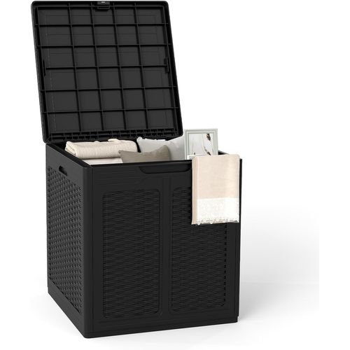 Coffre De Rangement 145 L Avec Poignée Pratique,motifs En Rotin et Couvercle Verrouillable(noir)