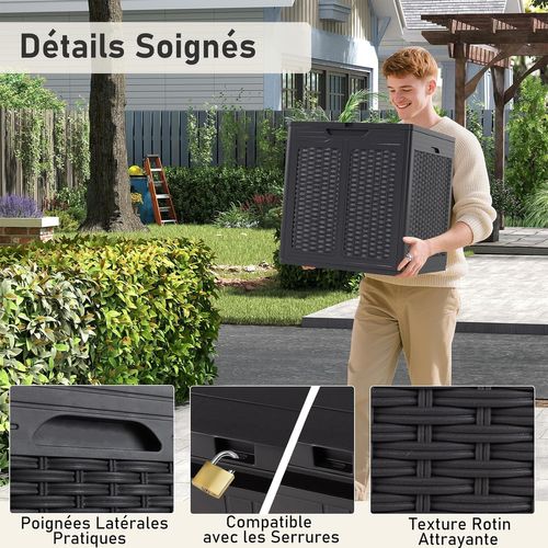 Coffre De Rangement 145 L Avec Poignée Pratique,motifs En Rotin et Couvercle Verrouillable(marron)