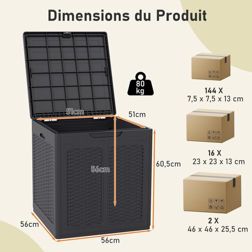 Coffre De Rangement 145 L Avec Poignée Pratique,motifs En Rotin et Couvercle Verrouillable(marron)