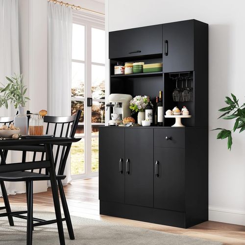 Buffet Cuisineavec Prise, Tiroir,support à Verres,étagères Réglables,90 X 39 X 167cm,noir
