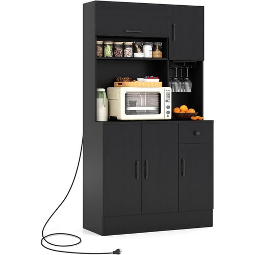 Buffet Cuisineavec Prise, Tiroir,support à Verres,étagères Réglables,90 X 39 X 167cm,noir