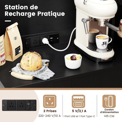 Buffet Cuisineavec Prise, Tiroir,support à Verres,étagères Réglables,90 X 39 X 167cm,noir