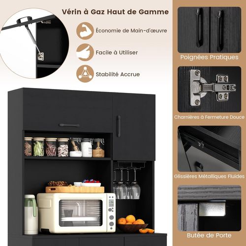 Buffet Cuisineavec Prise, Tiroir,support à Verres,étagères Réglables,90 X 39 X 167cm,noir