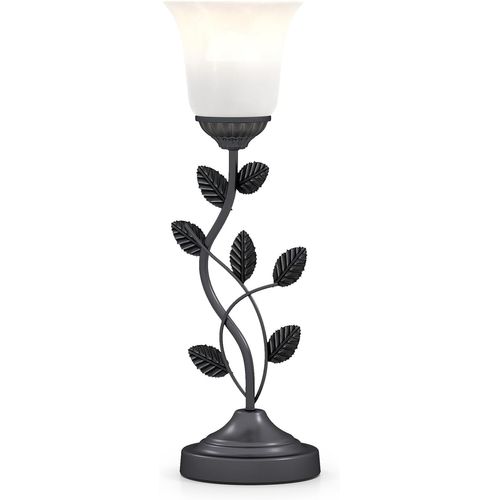 Lampe De Chevet Abat-jour Verre Tulipe, Feuilles Métal, Interrupteur,base Antidérapante,noir