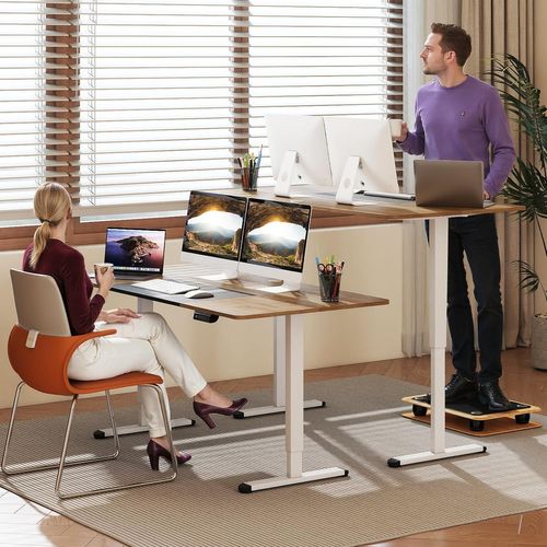 Bureau Électrique Réglable En Hauteur, 140 X 70 Cm, Table Assis Debout (naturel Foncé)