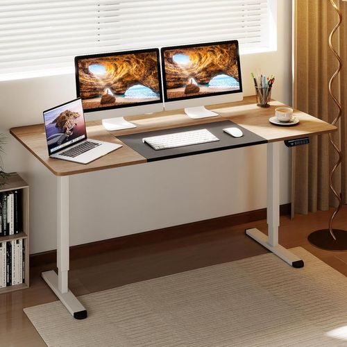 Bureau Électrique Réglable En Hauteur, 140 X 70 Cm, Table Assis Debout (naturel Foncé)