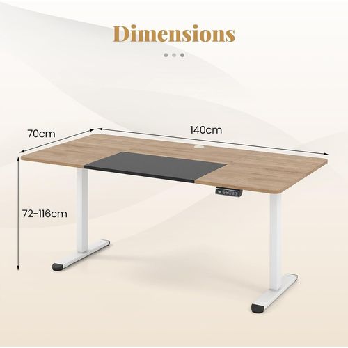 Bureau Électrique Réglable En Hauteur, 140 X 70 Cm, Table Assis Debout (naturel Foncé)