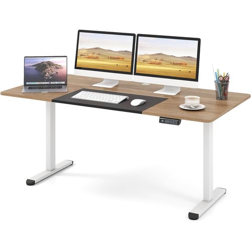 Bureau Électrique Réglable En Hauteur, 140 X 70 Cm, Table Assis Debout (naturel Foncé)