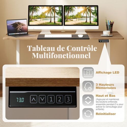 Bureau Électrique Réglable En Hauteur, 140 X 70 Cm, Table Assis Debout (naturel Foncé)