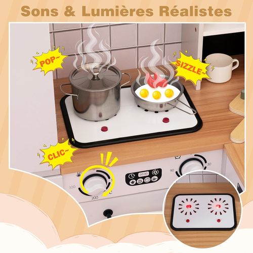 Cuisine Enfant D'angle Avec Lumières et Sons et Cafetière, 2 Bacs En Tissu, Pieds En Bois(blanc)