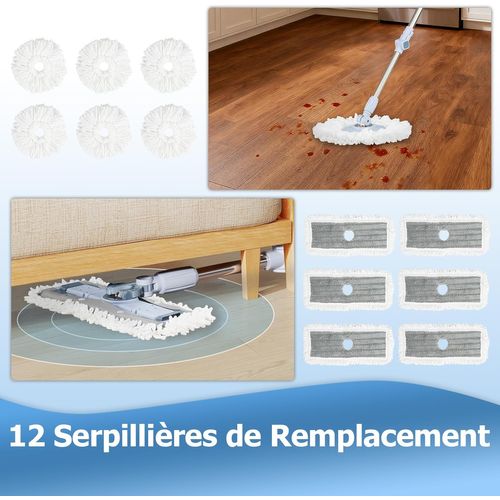 Lot 6 Serpillières Microfibre Haute Absorption, Lavables Réutilisables, 35 X 16.5 Cm, Gris