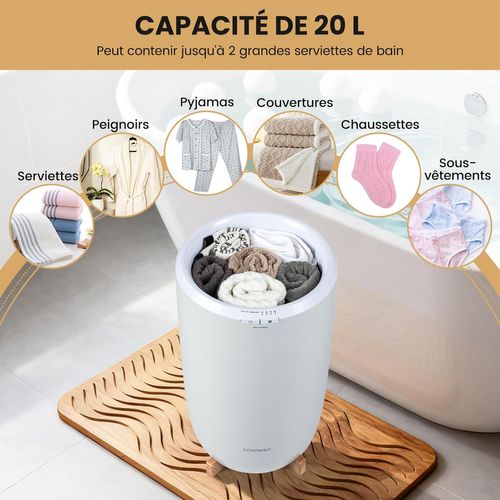Chauffe-serviettes 20l Portable, Minuterie 15-60 Min, Arrêt Auto, Pour Salle De Bain