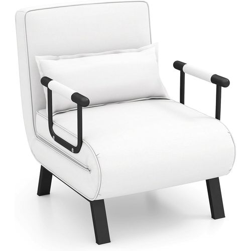 Fauteuil Convertible 4-en-1, Dossier 6 Positions, Siège Rembourré, Cadre Métal,blanc