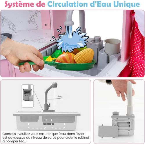 Cuisine Enfant Avec Son et Lumière, Distributeur D'eau et Machine à Laver, 102 X 51 X 85 Cm (rose)