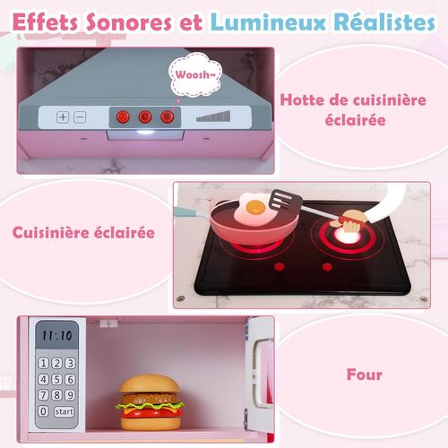 Cuisine Enfant Avec Son et Lumière, Distributeur D'eau et Machine à Laver, 102 X 51 X 85 Cm (rose)