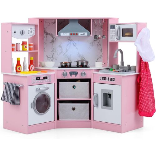 Cuisine Enfant Avec Son et Lumière, Distributeur D'eau et Machine à Laver, 102 X 51 X 85 Cm (rose)