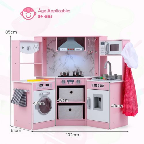 Cuisine Enfant Avec Son et Lumière, Distributeur D'eau et Machine à Laver, 102 X 51 X 85 Cm (rose)