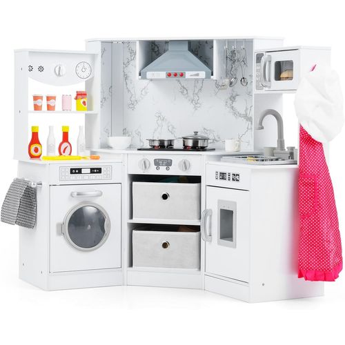 Cuisine Enfant Avec Son et Lumière, Distributeur D'eau et Machine à Laver, 102 X 51 X 85 Cm (blanc)