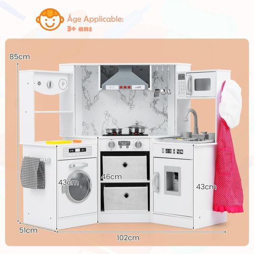 Cuisine Enfant Avec Son et Lumière, Distributeur D'eau et Machine à Laver, 102 X 51 X 85 Cm (blanc)