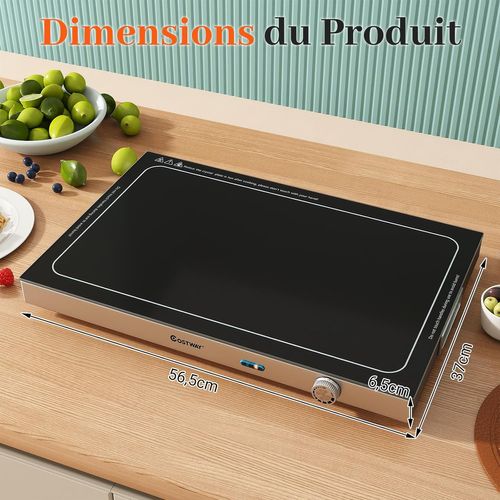 Chauffe-plat Électrique, Verre Trempé, Température Réglable, 50x29cm, Pour Buffets,noir