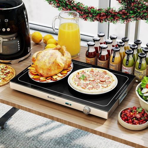Chauffe-plat Électrique, Verre Trempé, Température Réglable, 50x29cm, Pour Buffets,noir