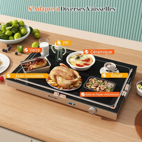 Chauffe-plat Électrique, Verre Trempé, Température Réglable, 50x29cm, Pour Buffets,noir