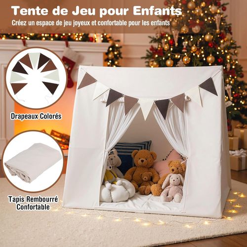 Tente De Jeux Enfant Avec Drapeaux et Tapis, Intérieure Triangle Avec Fenêtres et Tissu Lavable