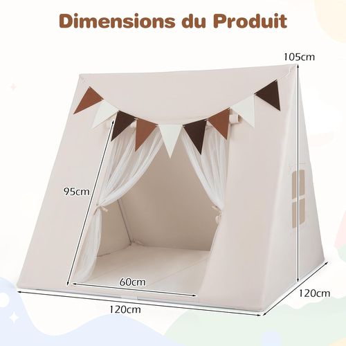 Tente De Jeux Enfant Avec Drapeaux et Tapis, Intérieure Triangle Avec Fenêtres et Tissu Lavable