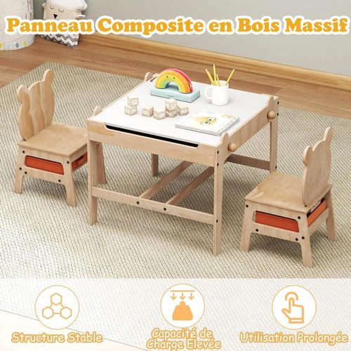 4 En 1 Table Enfant Avec 2 Chaises, Tableau Blanc et Tableau Noir Réversible, 2 Tiroirs (panda)