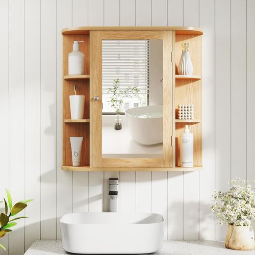Armoire Murale Salle De Bains Avec Miroir,étagères Réglables,66 X 16.5 X 62 Cm,naturel
