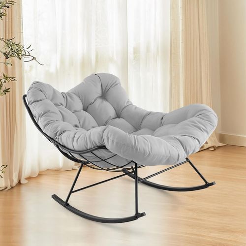 Fauteuil à Bascule, Cadre Métal, Coussin Rembourré, Capacité 205kg, 95 X 110 X 94 Cm,gris