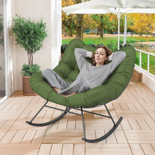 Fauteuil à Bascule, Cadre Métal, Coussin Rembourré, Capacité 205kg, 95 X 110 X 94 Cm,vert