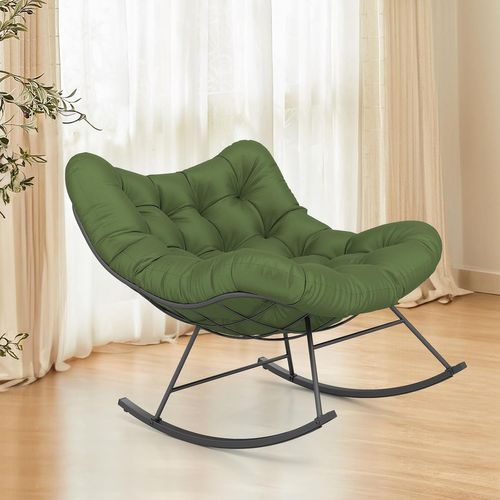 Fauteuil à Bascule, Cadre Métal, Coussin Rembourré, Capacité 205kg, 95 X 110 X 94 Cm,vert