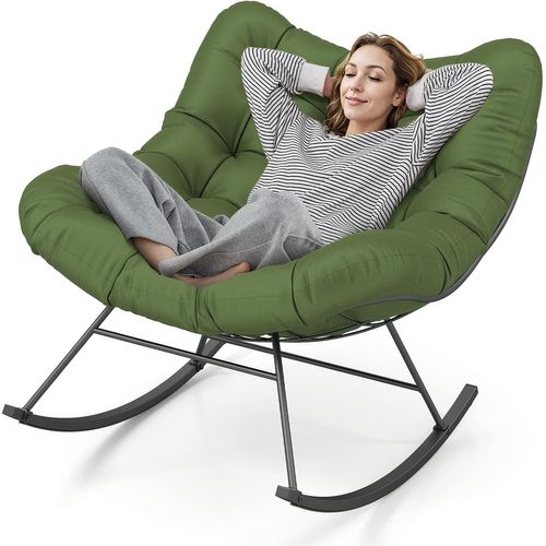 Fauteuil à Bascule, Cadre Métal, Coussin Rembourré, Capacité 205kg, 95 X 110 X 94 Cm,vert