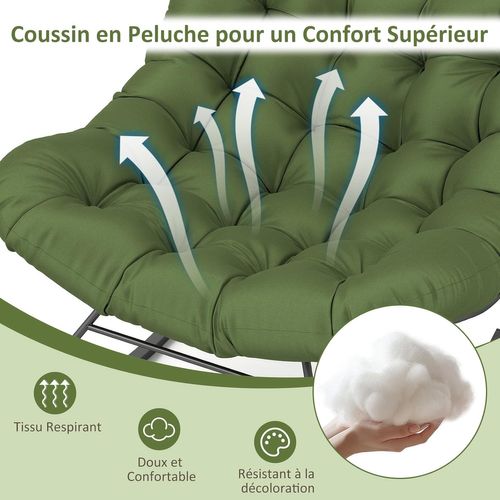 Fauteuil à Bascule, Cadre Métal, Coussin Rembourré, Capacité 205kg, 95 X 110 X 94 Cm,vert