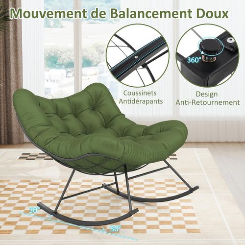 Fauteuil à Bascule, Cadre Métal, Coussin Rembourré, Capacité 205kg, 95 X 110 X 94 Cm,vert