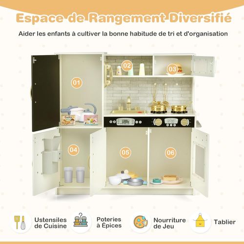 Cuisine Enfants Avec Tableau Noir, Micro-ondes et Machine De Glaçons, 82 X 24 X 80 Cm (beige)