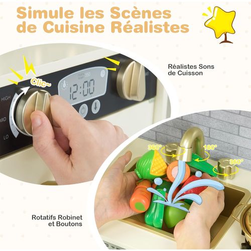 Cuisine Enfants Avec Tableau Noir, Micro-ondes et Machine De Glaçons, 82 X 24 X 80 Cm (beige)